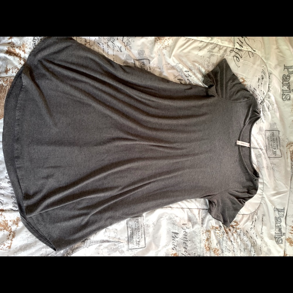long gray short sleeved dress